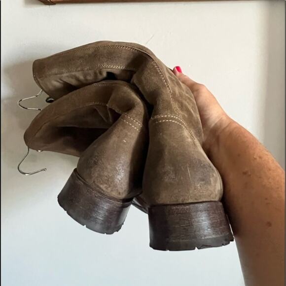 N.D.C. Shearling Lined Stack Motto Brown Suede Boots Size 7 - Picture 7 of 8